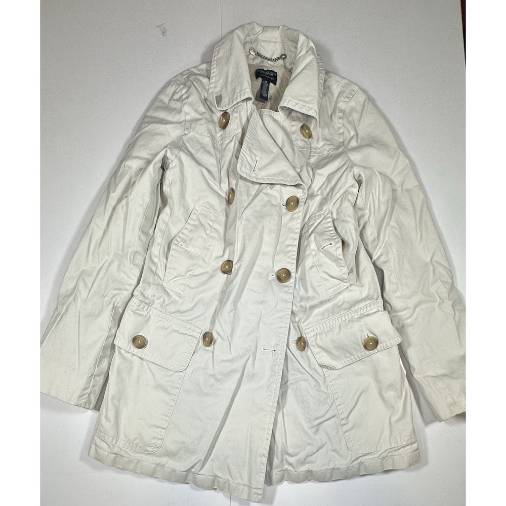 AE American Eagle Ivory Light Beige 100%‎ Cotton Trench Coat Womens Medium
